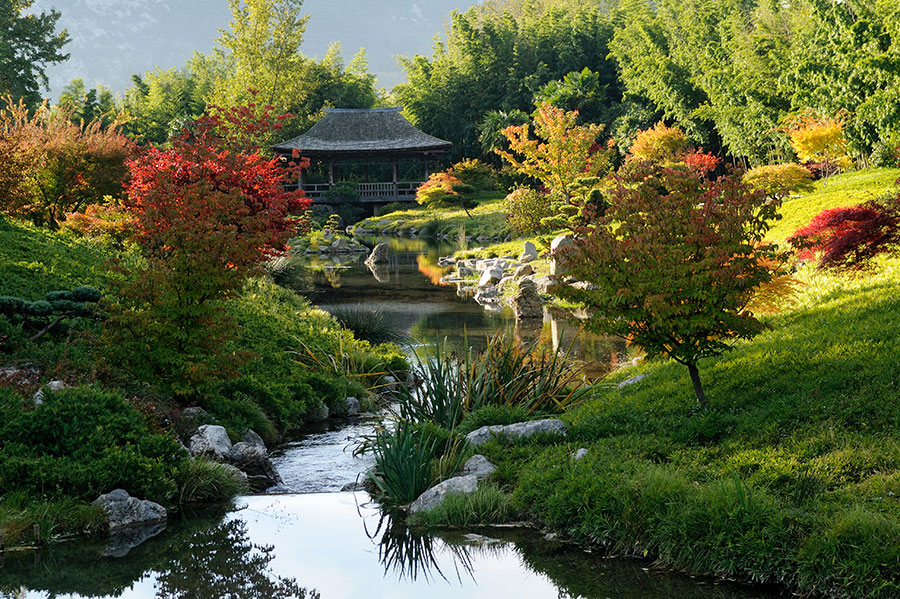 <p>Sous influence de l’art traditionnel du jardin japonais et du zen, Erik Borja, paysagiste, applique ici les principaux codes adaptés à l’environnement et au climat cévenol.</p>
<p>Le souffle du dragon que dessine une mini pièce d’eau, est enjambé par le Pavillon du Phoenix rouge construit en bois dans le style japonais.</p>
<p>Vous pourrez admirer une belle perspective sur le mariage des éléments aquatiques, minéraux et végétaux.</p>

